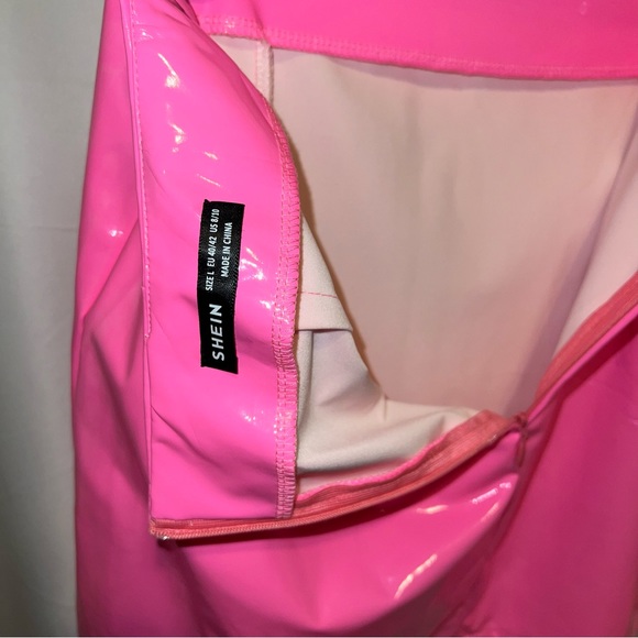 Sexy High Waist Hot Pink Faux PU Leather Bodycon Mini Skirt - Picture 8 of 8